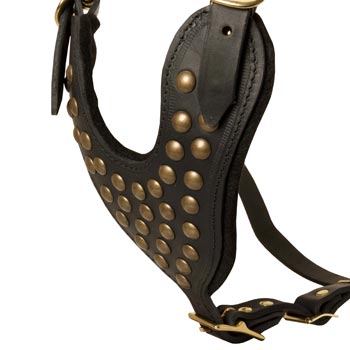 Studded Black Leather CHest Plate for Dog Comfort