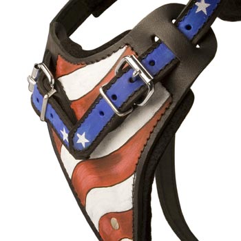 Dog Leather Harness With Hand Painted USA  Chest Plate