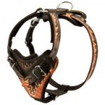Handpainted in Flames Leather Dog Harness for Agitation Training