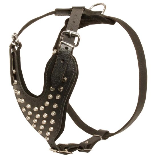 Adjustable Leather Dog Harness Studded for Fashion Walking